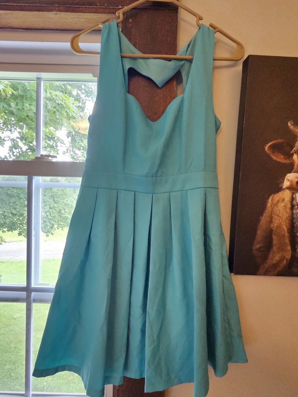 Sleeveless Dress with Pleated Skirt Heart Shape On Back